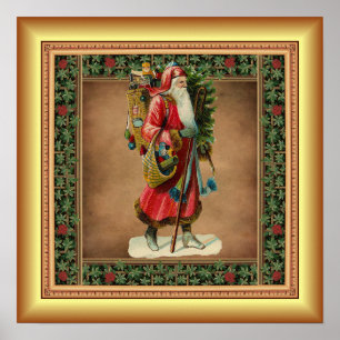 Póster San Nicolás, regalos de Navidades, fondo de oro