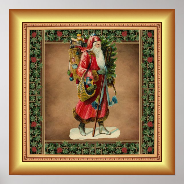 Póster San Nicolás, regalos de Navidades, fondo de oro (Frente)