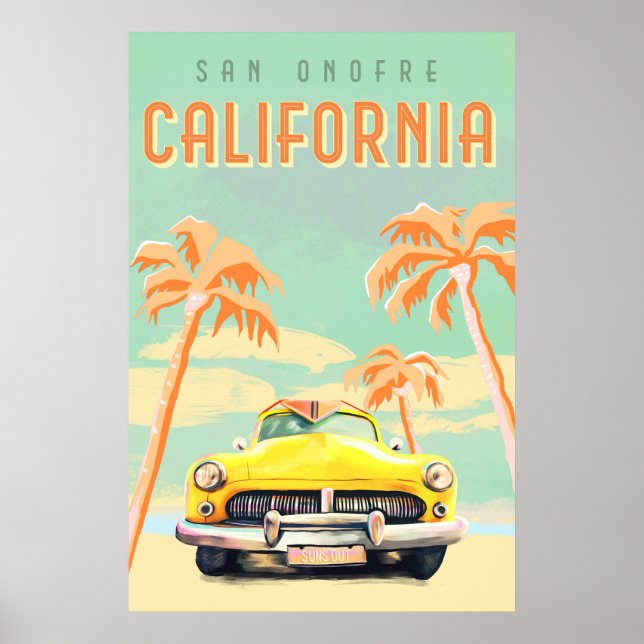 Póster San Onofre, California Guay Retro Surf Travel (Frente)