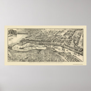 Póster San Pedro, mapa panorámico de CA - 1905