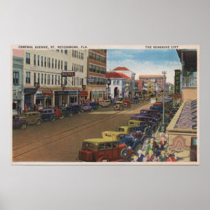 Póster San Petersburgo, FL - Vista de la Ave Central con/