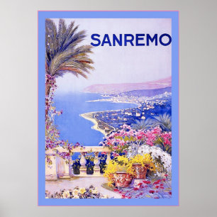Póster San Remo ~ Cartel de viaje italiano de época