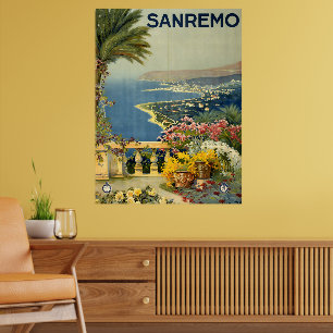 Póster San Remo, Italia Turismo de Viajes Antiguos