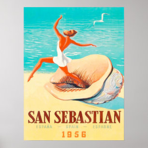 Póster San Sebastián, mujer saliendo de una concha