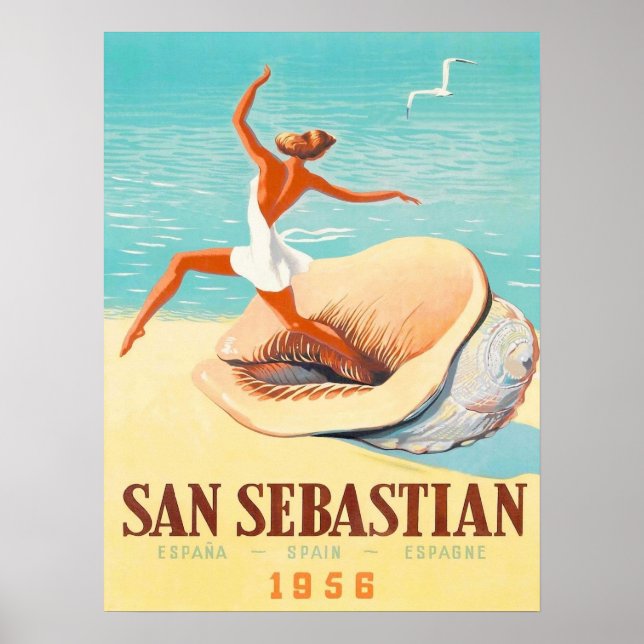 Póster San Sebastián, mujer saliendo de una concha (Frente)