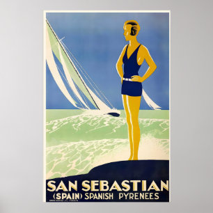 Póster San Sebastián Pirineos españoles España Vintage