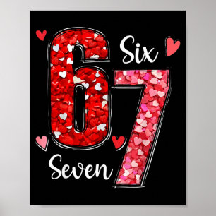 Póster San Valentín 67 Seis Siete Meme Rosa Corazones San