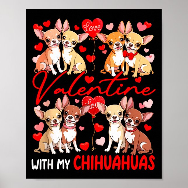 Póster San Valentín con mi pareja de Chihuahuas Disfraz d (Frente)