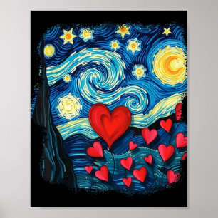 Póster San Valentín Starry Noche Van Gogh Love Hearts Flo