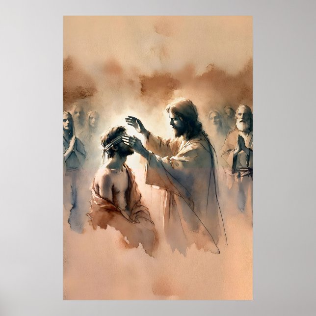 Póster Sanando Al Hombre Ciego En Betsaida Cristiano (Frente)