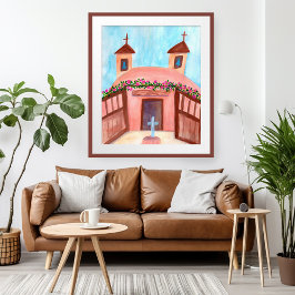 Póster Sanctuario de Chimayo Acuarela Nuevo México