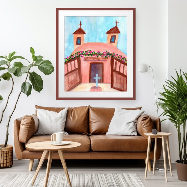 Póster Sanctuario de Chimayo Acuarela Nuevo México (Sanctuario de Chimayo Watercolor New Mexico Poster Wall Art)