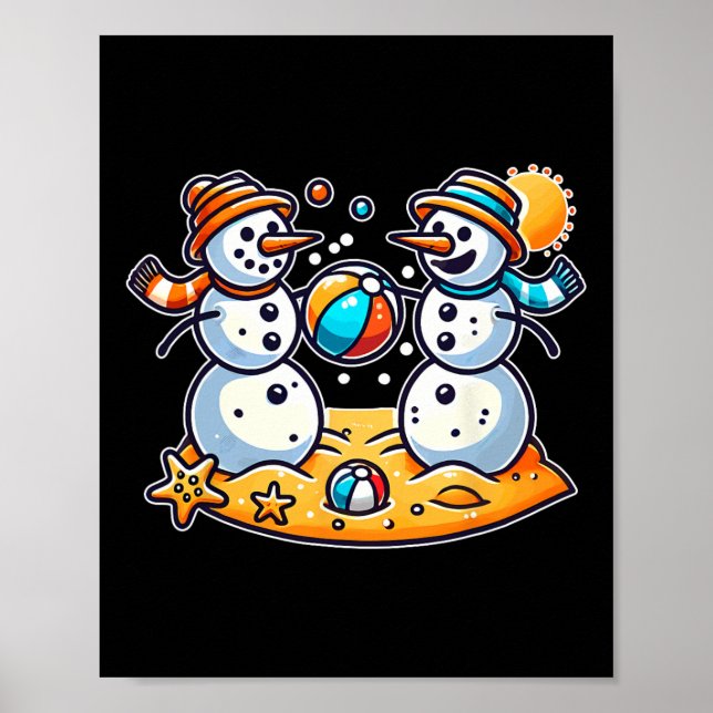 Póster Sand Snowman Jugando Noches De Bola De Playa En La (Frente)