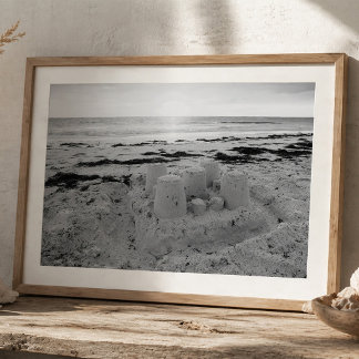 Póster Sandcastle on Beach Shoreline Coastal Seascape