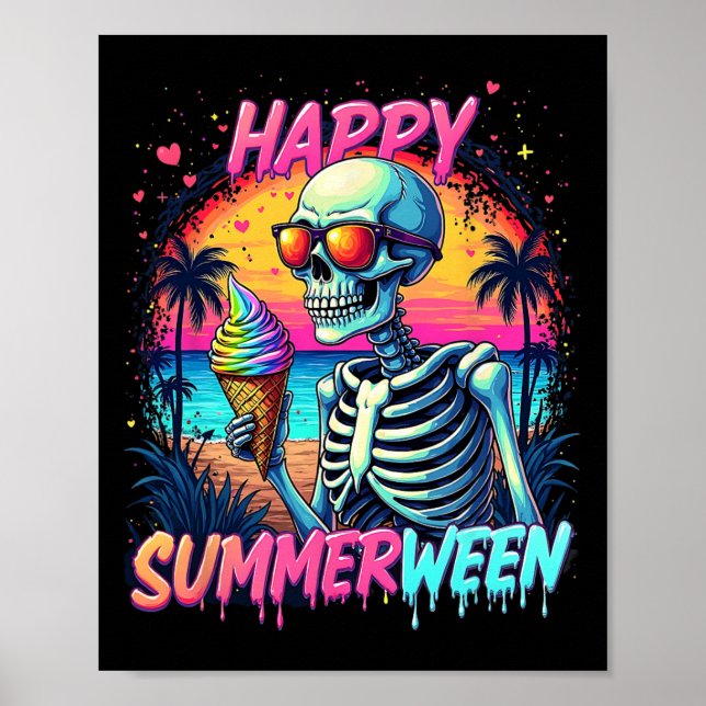 Póster Sandía de verano Jack-o-lantern Feliz Summerween  (Frente)