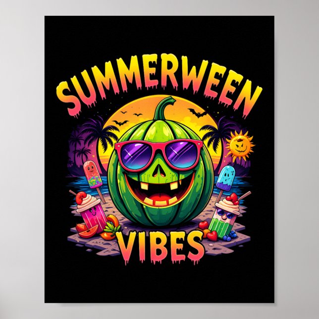 Póster sandía de verano Jack-o-lantern Summerween Vibes (Frente)