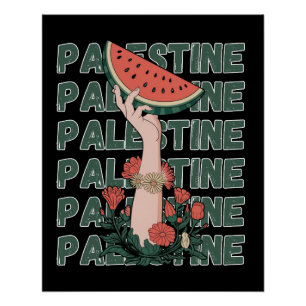 Póster sandía, flores y texto palestino Repetir