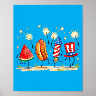 Póster Sandía Patriótica Hotdog Fuegos Artificiales Meme