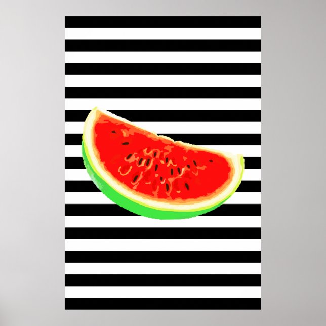 Póster sandía, poster, poster de verano, franjas NEGRAS (Frente)