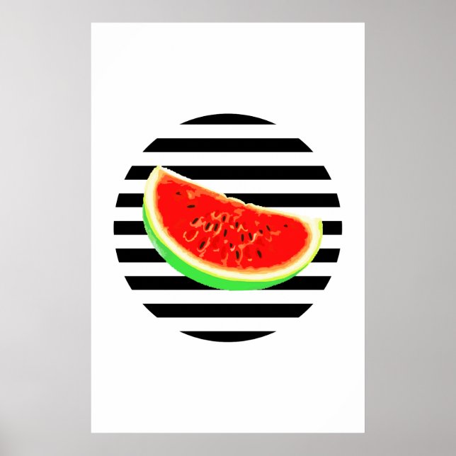 Póster sandía, poster, poster de verano, rayas negras, (Frente)