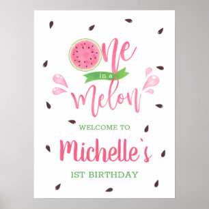 Póster sandía uno en melón Bienvenida Primer cumpleaños