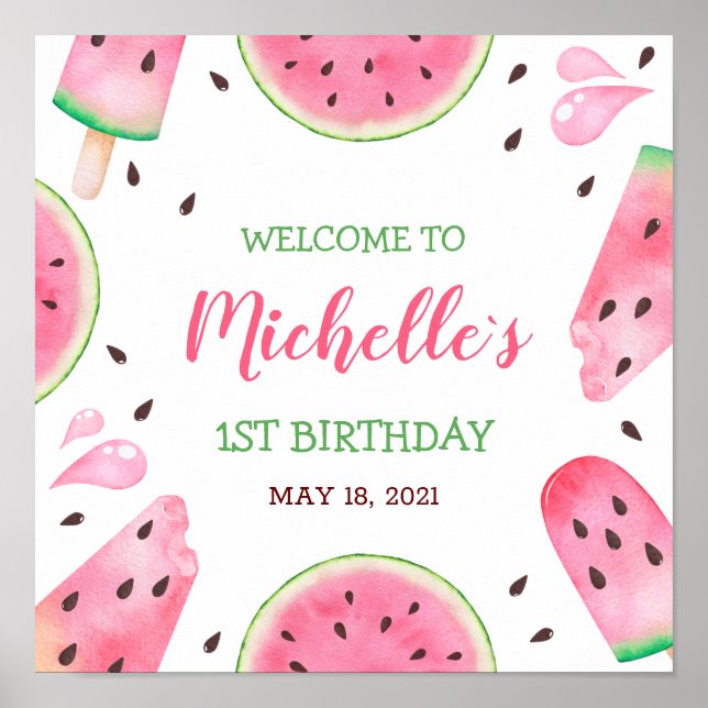 Póster Sandía Uno en un Melón Bienvenida Cumpleaños 1  (Frente)