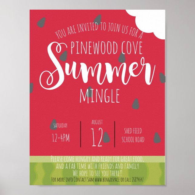 Póster sandía verano mingle barrio fiesta (Frente)