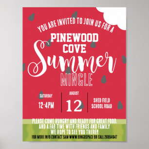 Póster sandía verano mingle barrio fiesta