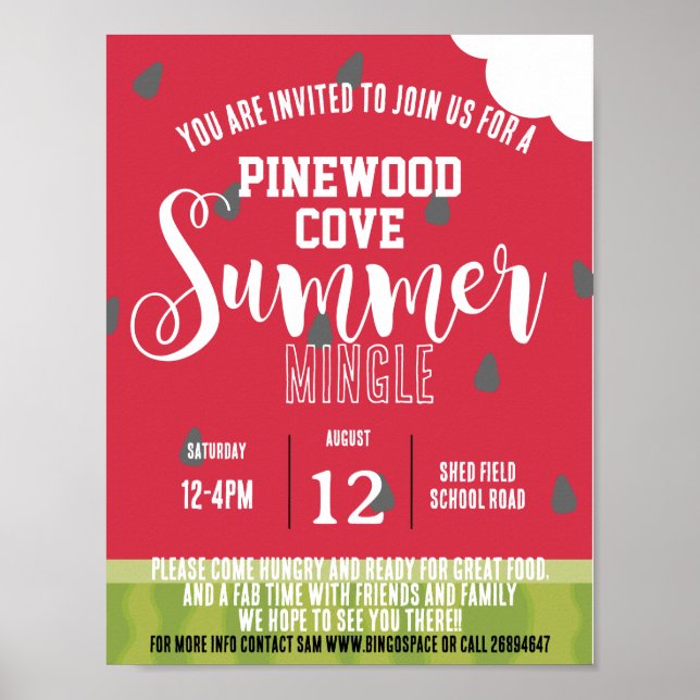 Póster sandía verano mingle barrio fiesta (Frente)