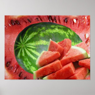 Póster Sandía y Rodajas Cortadas Pequeñas