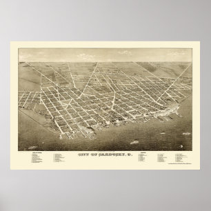 Póster Sandusky, OH Mapa Panorámico - 1883