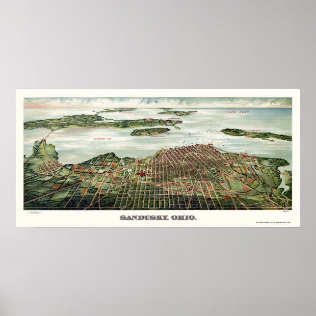 Póster Sandusky, OH Mapa Panorámico - 1898 (Frente)