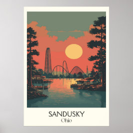 Póster Sandusky Ohio Cedar Point Sunset Lake Erie Resort
