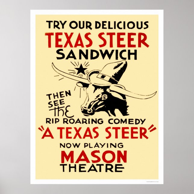 Póster Sandwich de Steer de Texas 1938 WPA (Frente)