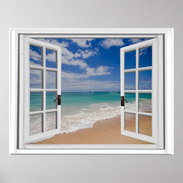 Póster Sandy Beach Ocean View Faux Window (Frente)