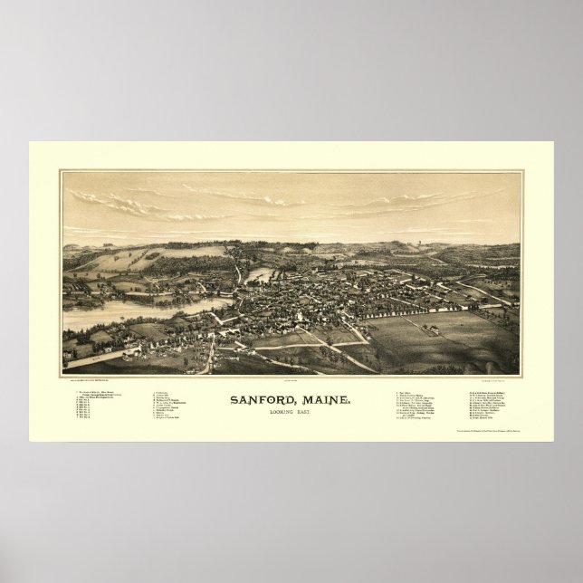 Póster Sanford, Mapa Panorámico del ME - 1889 (Frente)