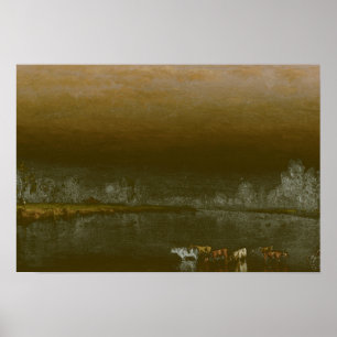 Póster Sanford Robinson Gifford - Cows in a Pond at Sunse