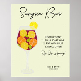 Póster Sangria Bar Boda, Bridal Shower o menú Fiesta