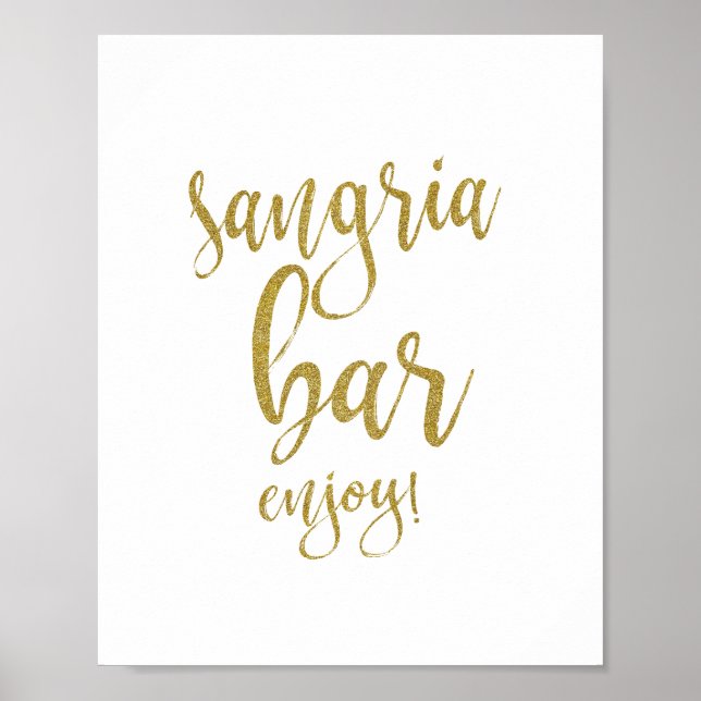Póster Sangria Bar Purpurina de oro Rótulo Boda 8x10 (Frente)