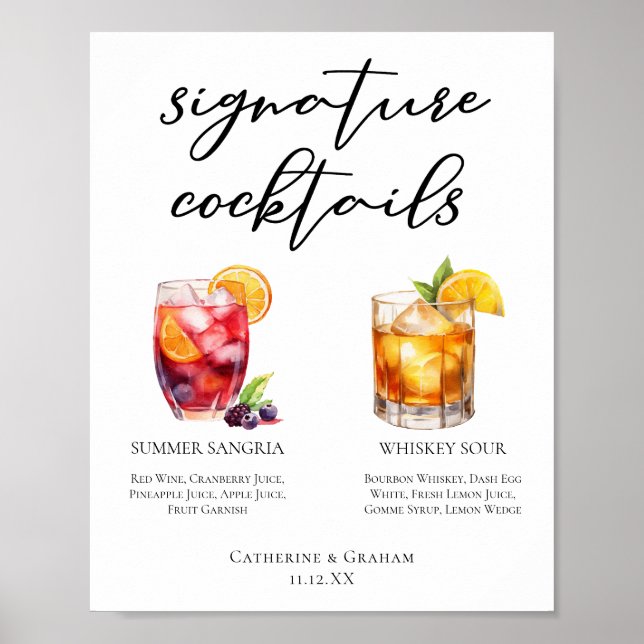Póster Sangria Whiskey Sour Signature Cocktails Menú (Frente)