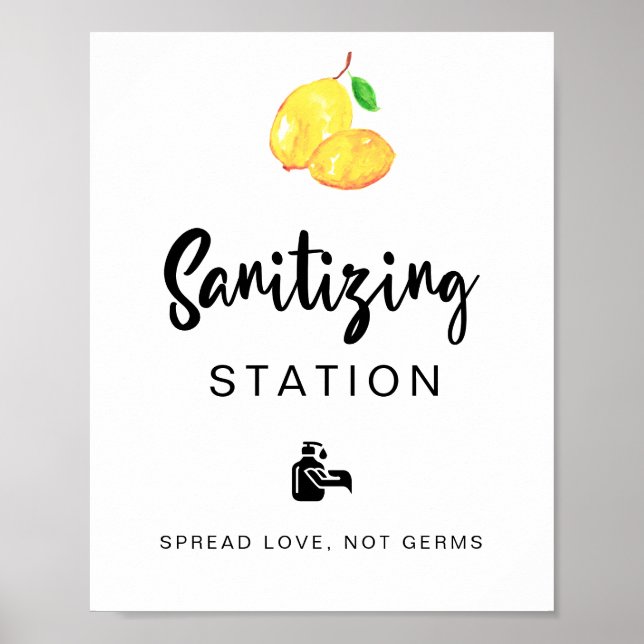 Póster Sanitization Station Lemon Boda Bridal Shower (Frente)