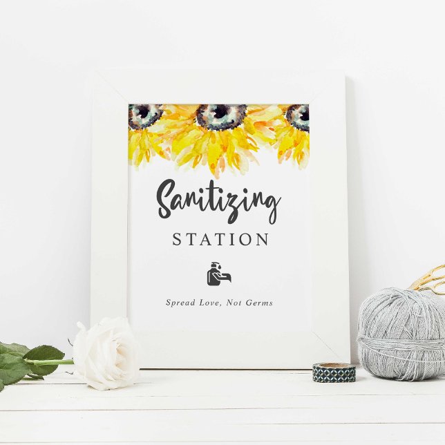 Póster Sanitization Station Sunflower Boda Watercolor (Subido por el creador)