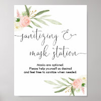 Sanitizing mask station sign pink greenery gold