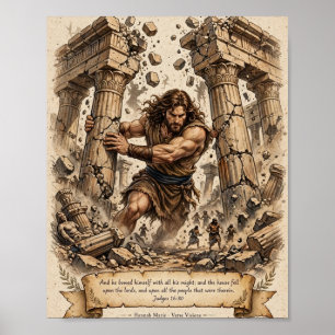 Póster Sansón empujando las columnas - Jueces 16:30 Dibuj