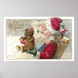 Póster Santa 1913 con el oso y el tubo de peluche