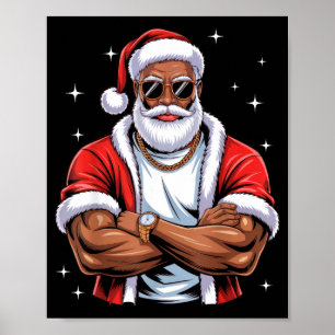 Póster Santa afroamericano genial Pijama negro de Navidad