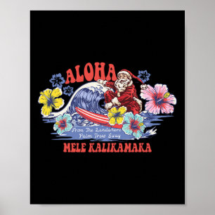 Póster Santa Aloha Navidad Hawaiana Mele Kalikimaka Sur