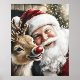 Póster Santa and Reindeer Christmas Poster