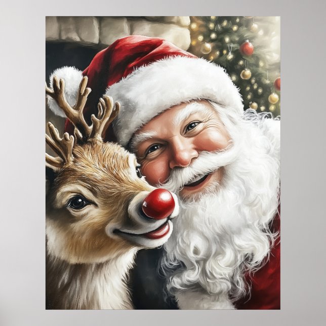 Póster Santa and Reindeer Christmas Poster (Frente)