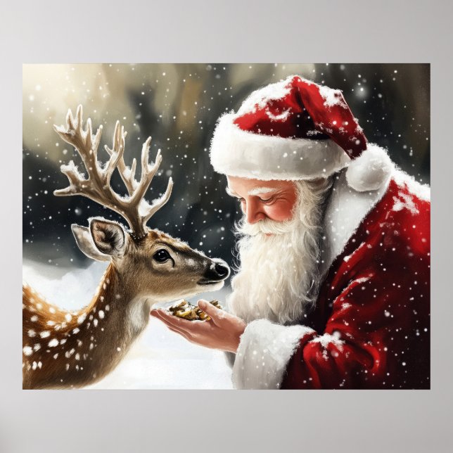 Póster Santa and Reindeer Christmas Wall Art (Frente)